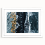 Framed wall art showcasing a serene beach landscape with vibrant colors, featuring a white mat and sleek frame, perfect for home decor enhancement.