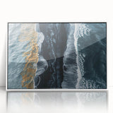 Framed acrylic wall art showcasing a serene beach landscape with soft pastel colors, ideal for home decor. Perfect for adding a calming coastal vibe to any space.