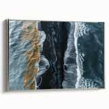 Framed canvas wall art showcasing a serene beach landscape design, featuring soft pastel colors and a sleek silver frame, perfect for modern home decor.