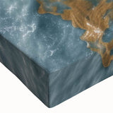 Close-up of a vibrant stretched canvas wall art featuring a picturesque beach landscape design, showcasing vivid colors and intricate details ideal for home decor.