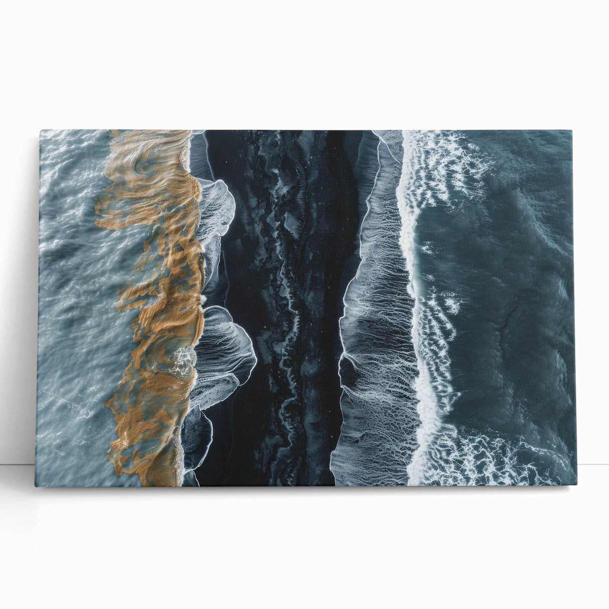 Stretched canvas artwork showcasing a serene beach landscape with vibrant colors, perfect for home decor. Ideal for creating a calming atmosphere in any room.