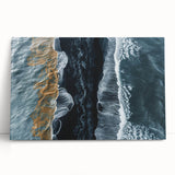 Stretched canvas artwork showcasing a serene beach landscape with vibrant colors, perfect for home decor. Ideal for creating a calming atmosphere in any room.