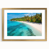 Gold-framed wall art featuring a serene beach landscape design, showcasing soft waves and sandy shores, perfect for home decor. Ideal for coastal-themed interiors.