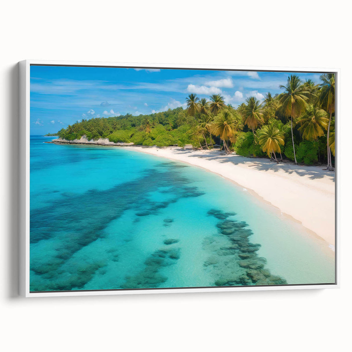 Framed wall art featuring a serene beach landscape design, showcasing soft pastel colors and gentle waves, ideal for coastal-themed home decor.