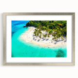 Silver-framed wall art collection showcasing a stunning beach landscape design, elegantly matted for enhanced presentation, perfect for home decor enthusiasts.