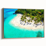 Framed canvas wall art showcasing a serene beach landscape with golden hues, designed to complement modern decor, viewed from the side to highlight its elegant frame.