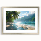 Framed wall art collection featuring a serene beach landscape design with a silver mat, ideal for home decor and enhancing interior aesthetics.