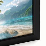 Framed canvas wall art showcasing a vibrant beach landscape design with rich colors and intricate details, perfect for home decor and coastal-themed interiors.
