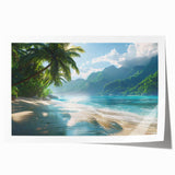 Rolled print of a serene beach landscape featuring soft pastel colors, ideal for home decor. Perfectly packaged in a protective cardboard tube for safe delivery.