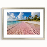 Framed wall art showcasing a serene beach landscape with vibrant colors and a silver mat border, perfect for enhancing home decor and creating a calming atmosphere.