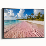 Framed canvas wall art showcasing a serene beach landscape with vibrant colors, black frame, and side view displaying depth and texture, perfect for home decor.