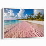 Framed canvas wall art showcasing a serene beach landscape with vibrant colors, set in a sleek white frame, ideal for modern home decor and coastal themes.