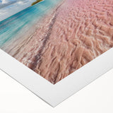 Vibrant rolled canvas artwork showcasing a serene beach landscape with soft pastel colors, perfect for home decor, packaged in a protective tube.
