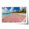 Vibrant wall art print showcasing a serene beach landscape with soft waves and a clear blue sky, ideal for home decor and coastal-themed interiors.