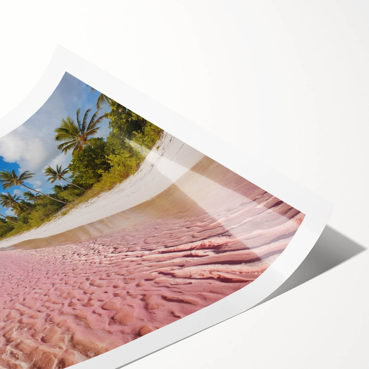 Vibrant beach landscape wall art print showcasing a serene coastal scene with soft waves and golden sand, rolled for easy display and shipping. Perfect for home decor.