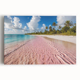 Stretched canvas wall art showcasing a serene beach landscape with vibrant blue skies and golden sands, perfect for home decor and relaxation-themed spaces.