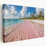 Stretched canvas wall art depicting a serene beach landscape with vibrant colors and detailed textures, perfect for enhancing home decor or office spaces.