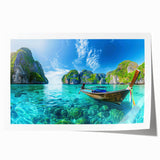 Vibrant rolled canvas print showcasing a serene beach landscape with gentle waves and a colorful sunset, ideal for home decor and wall art collection.