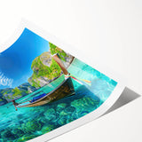 Stunning rolled print of a serene beach landscape featuring soft pastel colors and gentle waves, ideal for home decor and relaxation, packaged securely in a durable tube.