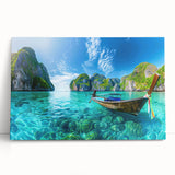 Stretched canvas wall art showcasing a serene beach landscape with vibrant colors and soft waves, ideal for adding a coastal vibe to home decor.