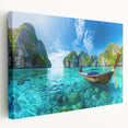 Stretched canvas wall art showcasing a serene beach landscape with vibrant colors and intricate details, perfect for enhancing home decor. Ideal for beach lovers and art enthusiasts.