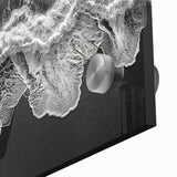 Close-up of an acrylic wall art piece showcasing a vibrant beach landscape design with waves, sand, and clear blue skies, perfect for coastal decor.