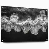 Acrylic glass wall art showcasing a vibrant beach landscape design, featuring rich colors and intricate details, displayed in a side view with decorative pins for mounting. Perfect for coastal-themed decor, this artwork adds a serene and inviting touch to any space.