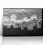 Framed acrylic wall art featuring a serene beach landscape design with vibrant colors, set in a sleek black frame, perfect for enhancing modern home decor.