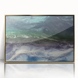 Framed wall art featuring a stunning beach landscape design, with vibrant colors and a gold-accented frame, ideal for enhancing home decor and creating a serene ambiance.