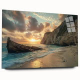 Acrylic glass wall art featuring a vibrant beach landscape design, showcasing colorful skies and tranquil waves, ideal for coastal home decor and relaxation.