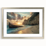Framed wall art collection featuring serene beach landscapes in a silver mat, ideal for enhancing modern home decor with coastal vibes.
