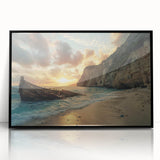 Framed acrylic wall art showcasing a serene beach landscape, highlighted by vibrant colors and intricate details, perfect for modern home decor. The sleek black frame enhances the artwork's visual appeal, making it an ideal centerpiece for any interior space.