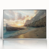 Framed acrylic wall art featuring a serene beach landscape design with vibrant colors, perfect for enhancing home decor and creating a tranquil atmosphere.