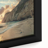 Close-up of a framed canvas showcasing vibrant tropical beach landscape artwork, featuring vivid colors and detailed textures, perfect for modern home decor.