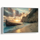 Framed wall art featuring a serene beach landscape design, showcasing soft blue and white hues, perfect for adding a tranquil touch to modern decor.