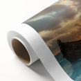 Rolled canvas showcasing a serene beach landscape with vibrant colors, perfect for home decor. Packaged securely in a cardboard tube to prevent damage during shipping.