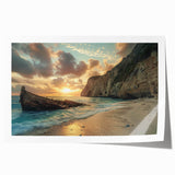 Vibrant beach landscape wall art print showcasing a serene sunset over the ocean, rolled for easy display and delivery in a protective tube. Ideal for coastal-themed decor.