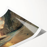 Vibrant rolled print showcasing a serene beach landscape design, featuring soft pastel colors and gentle waves, ideal for coastal-themed decor. Packaged securely in a cardboard tube for protection during shipping.