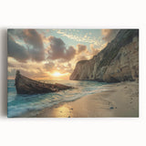Stretched canvas wall art showcasing a serene beach landscape design, featuring vibrant blue ocean waves and golden sand, perfect for home decor.