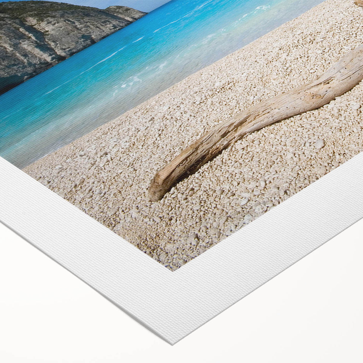 Vibrant rolled canvas wall art showcasing a serene beach landscape with soft waves and golden sand, perfect for coastal home decor.