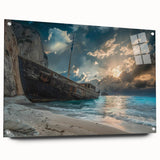 Acrylic glass wall art collection showcasing a vibrant beach landscape design in a side view, featuring colorful pins for easy hanging, perfect for home decor.