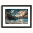 Framed wall art featuring a serene beach landscape design with a black mat, perfect for home decor. This elegant piece enhances any space with its calming ocean hues and natural beauty.