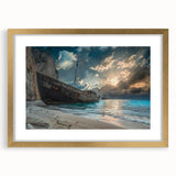 Elegant gold-framed wall art collection showcasing serene beach landscapes, featuring soft pastel colors and intricate details, perfect for home decor enhancement.