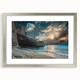 Elegant silver-framed wall art featuring a serene beach landscape, showcasing vibrant colors and intricate details, perfect for enhancing home decor.