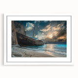 Framed wall art collection showcasing serene beach landscapes with a white mat, perfect for home decor, enhancing any living space with coastal vibes.