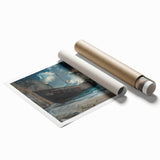 Vibrant rolled print of a serene beach landscape featuring soft waves and golden sand, designed for wall art decor, showcasing tranquil colors and calming scenery.