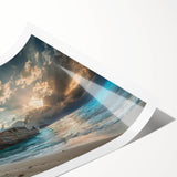 Stunning beach landscape wall art print showcasing vibrant colors and serene ocean waves, rolled and ready for framing, ideal for coastal decor.