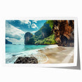 Vibrant rolled print showcasing a stunning beach landscape with vivid colors and intricate details, ideal for home decor or art collection, packaged securely for delivery.