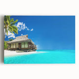 Stretched canvas wall art showcasing a serene beach landscape with soft waves and a vibrant sunset, perfect for adding a calming touch to any coastal-themed décor.