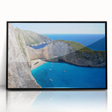 Framed acrylic wall art depicting a serene beach landscape with vibrant colors, showcasing waves and sandy shores, ideal for coastal home decor.